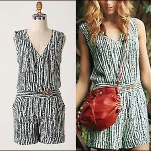 Anthro | Ett twa Green Striped Print Romper